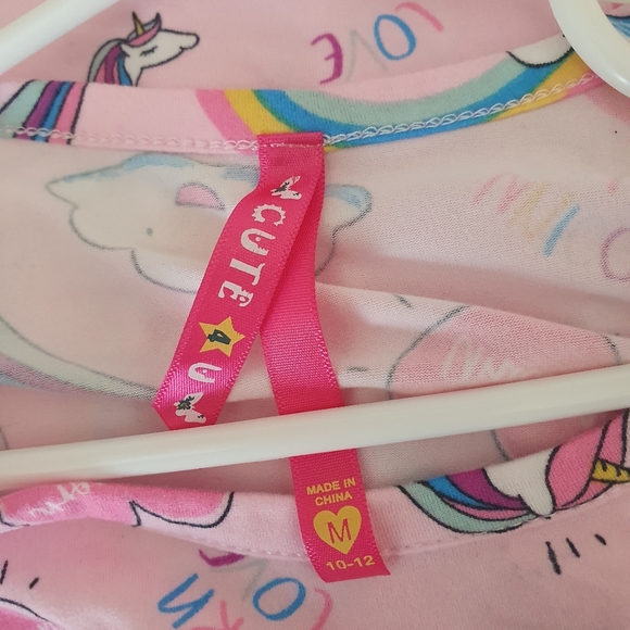 Cute 4 You Girl's Rainbow Unicorn Pink Top Front Tie. Sz M 10-12. - Picture 6 of 6